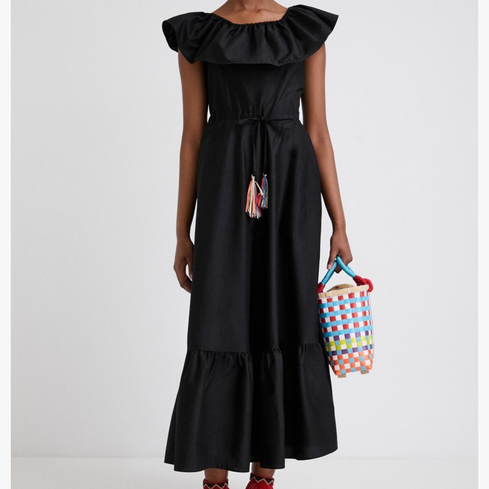 Stella Jean long ruffled dress Black L